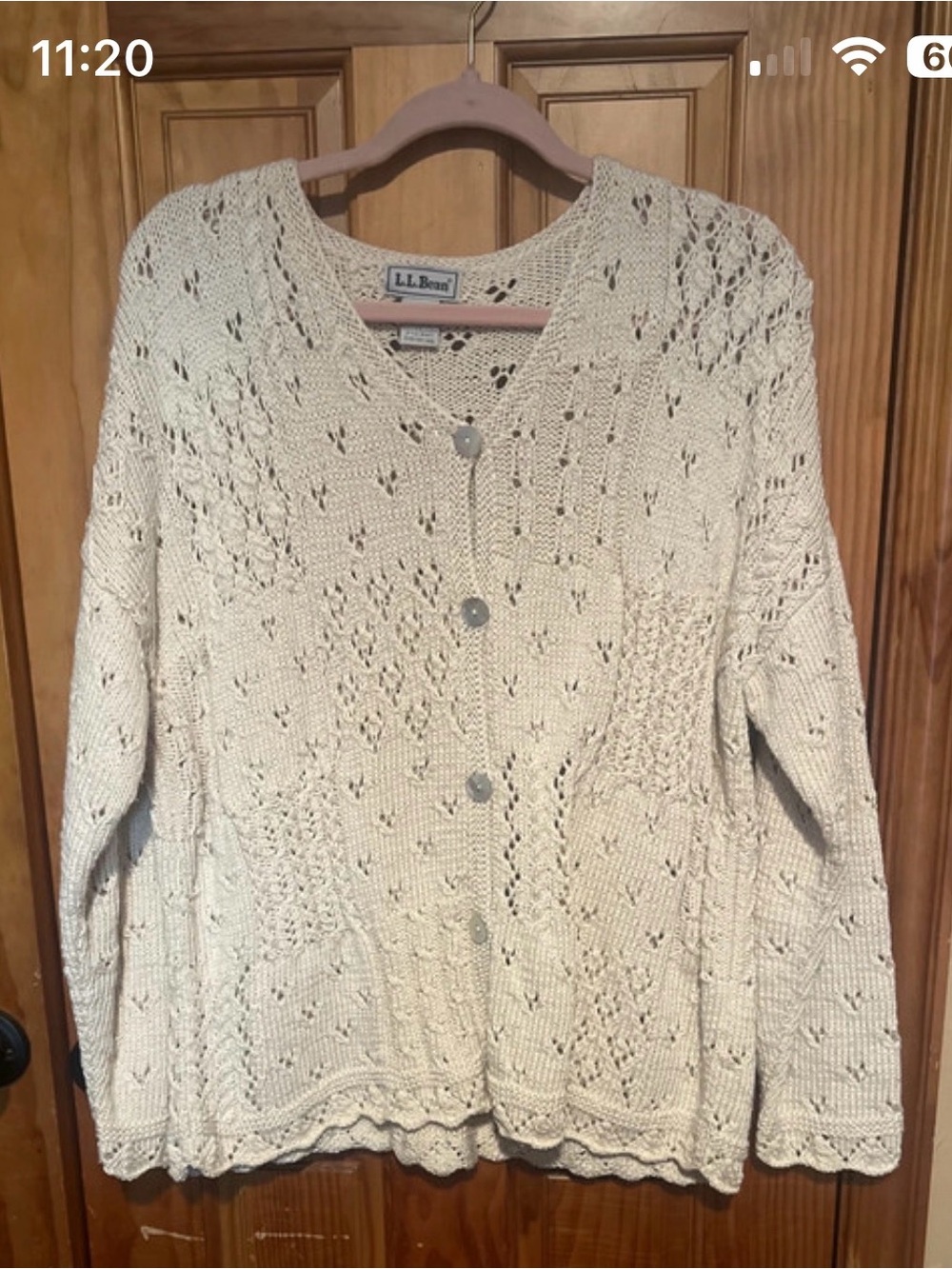 L.L. Bean Cream Openwork Button-Front Cardigan